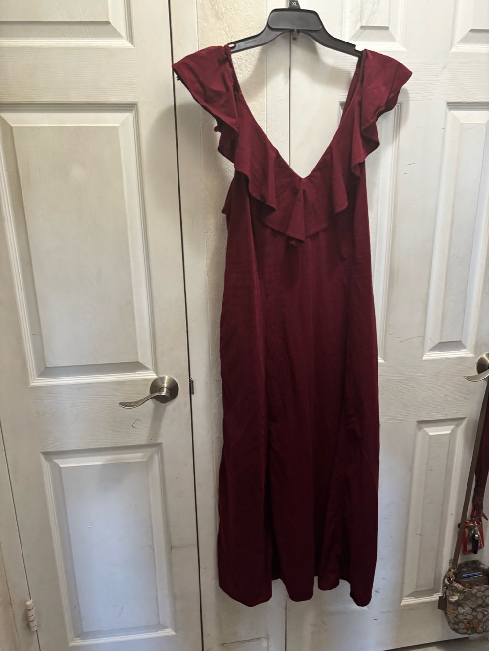 Universal Thread Burgundy Ruffle V-Neck Dress
